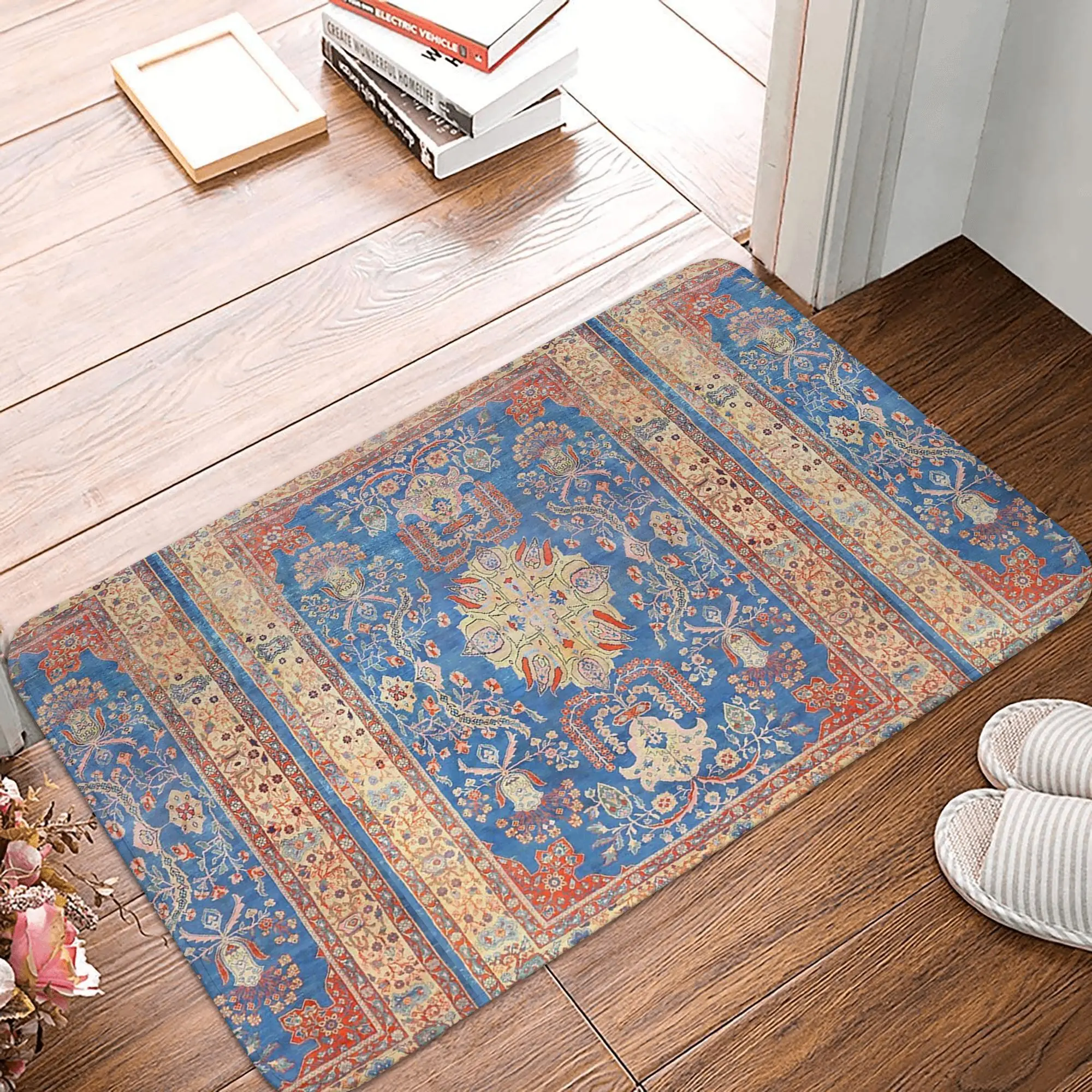 

Персидский Султанabad Антикварный ковер Нескользящий коврик для двери Напольный коврик Подушка Ковер для кухни Вход Домашняя ванная комната Коврики для ног