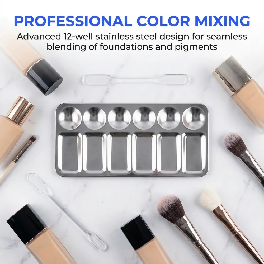 Multi-Pack 12-Well Rectangular Aluminum Palette, Metal Mixing Tray for Watercolor Acrylic, Artist Supplies (1/5/10Pcs)