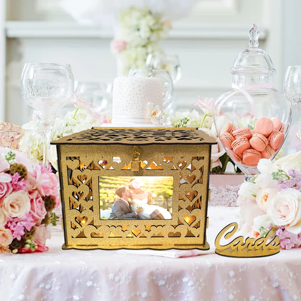 

Wooden Decorative Photo Frame Greeting Cards Container Storage Boxes Holder Hollow Out Baby