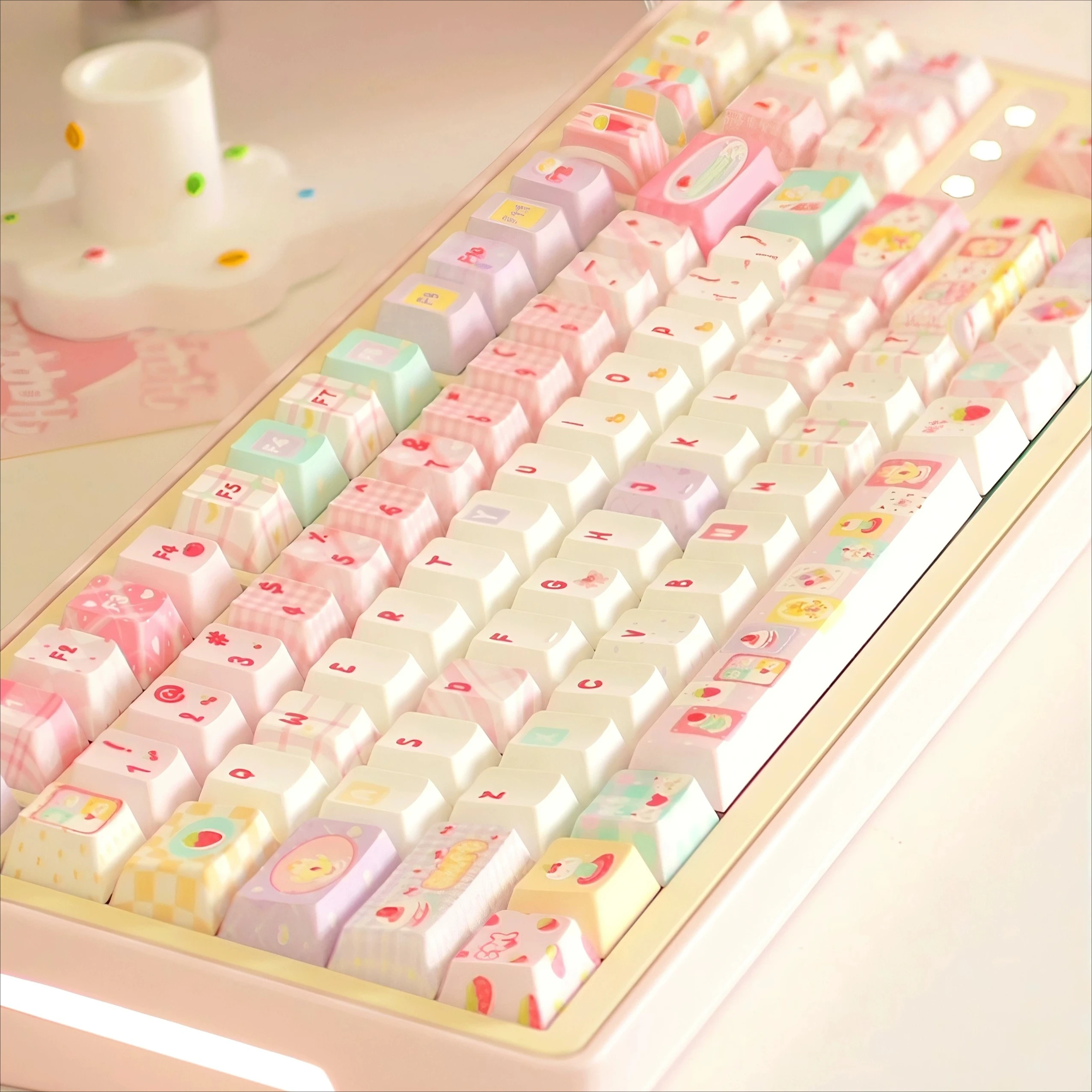 MAIMOOO Keycap Patchwork Meow Cherry High PBT Sublimation Process Keycap Can Be Pink Girlheart Pink Green Patchwork Element