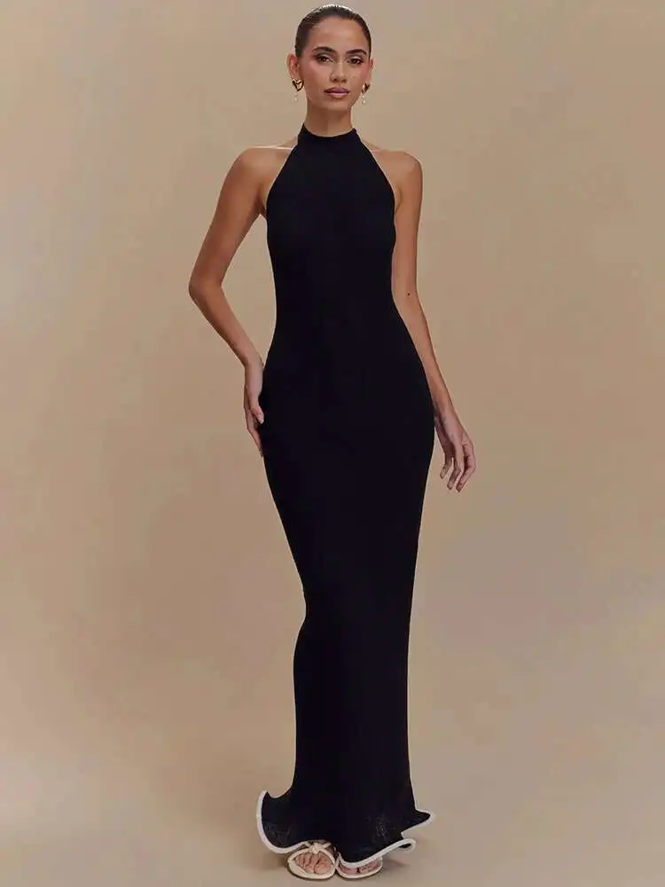 Blifanbo Halter Backless 섹시한 맥시 드레스 여성 가운 패션 패치 워크 오프 숄더 민소매 Bodycon Club Party Long Dress