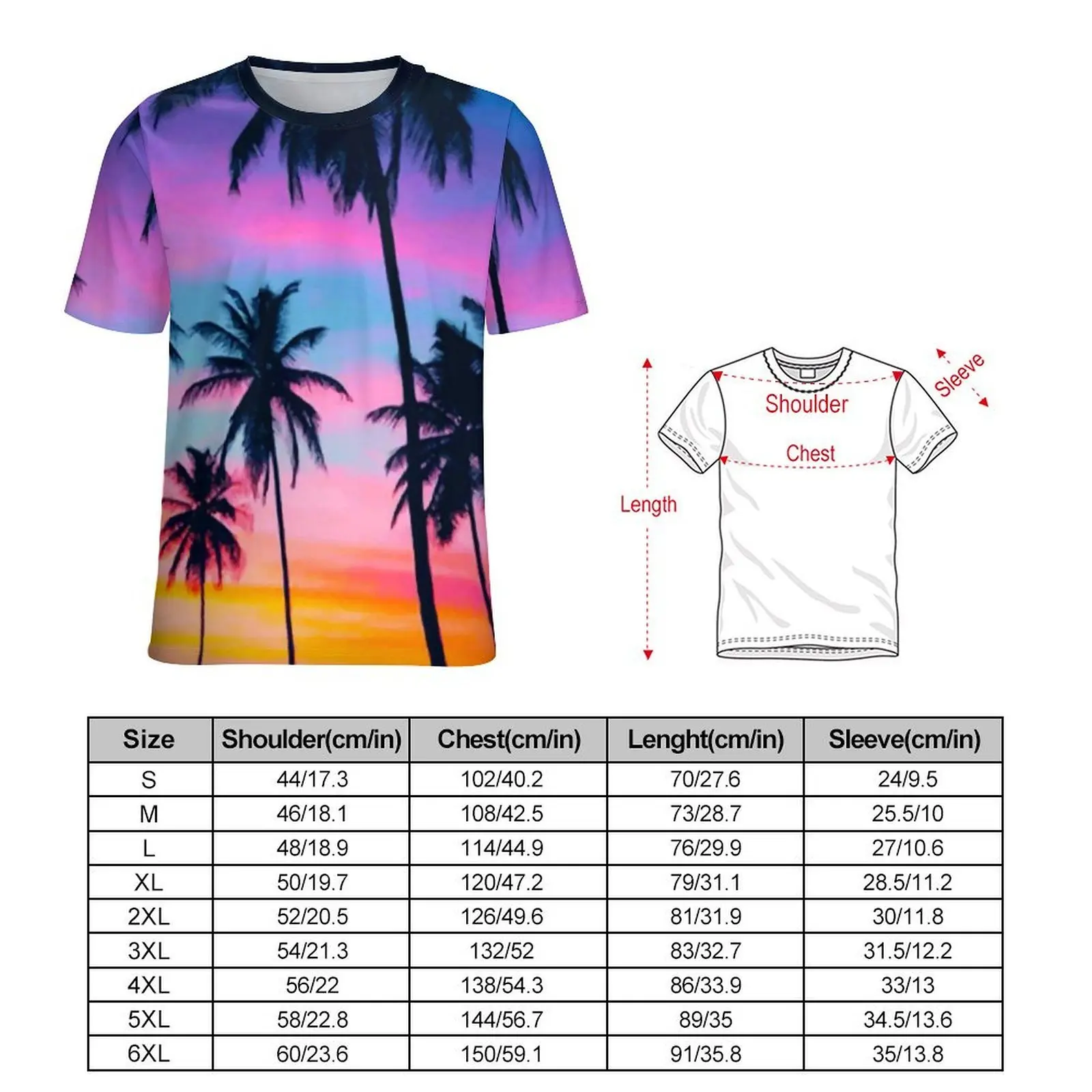 Miami Sunset T-Shirt For Male Palm Trees Print Design O Neck T Shirts Beach Fashion Tops Short Sleeve Basic Plus Size Tees Gift