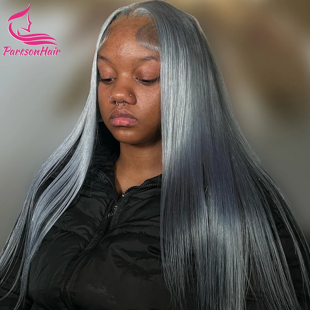 34 بوصة رمادي اللون 13x6 الدانتيل الجبهة الباروكات 100% شعر الإنسان قبل قطعها 250% الكثافة العظام مستقيم شعر طبيعي رمادي الباروكات للنساء