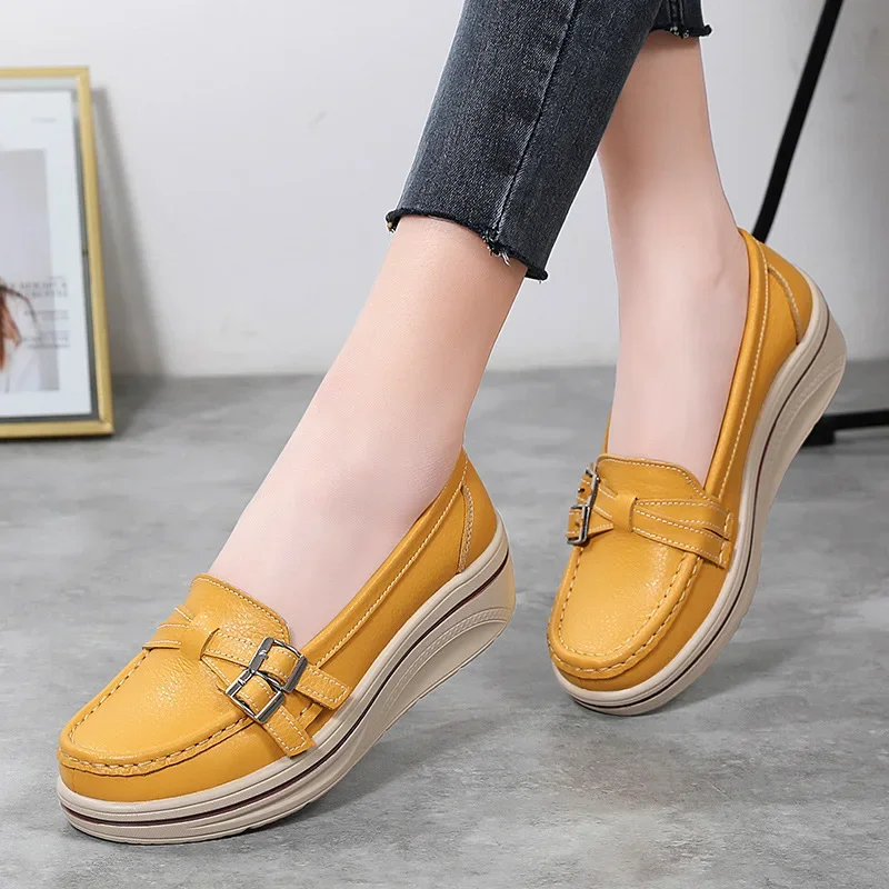 Women Flats Platform Loafers Ladies Leather Comfort Wedge Moccasins Orthopedic Slip On Casual Shoes plus size 2024