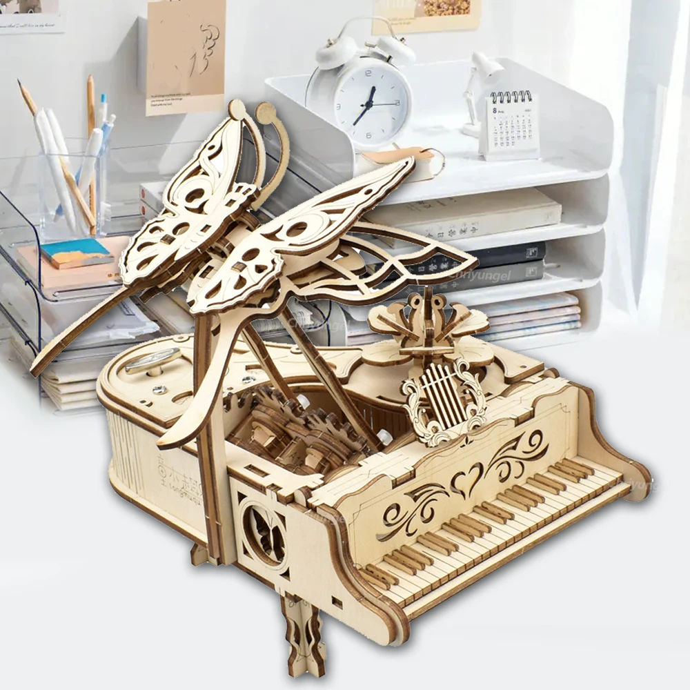 Drewniane puzzle 3D Pozytywka Zestaw modelarski do samodzielnego montażu Instrument muzyczny Zestawy do budowania Wystrój domu Rzemiosło Prezent dla