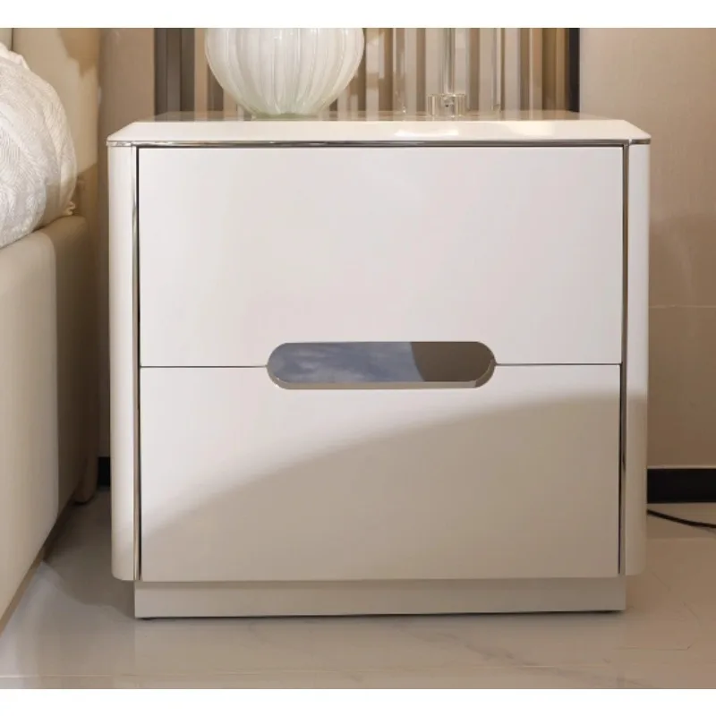 

Modern French light luxury paint milk white bedside table