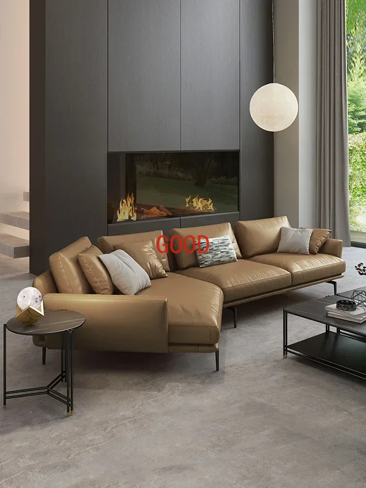 Leather Sofa Combination First Layer Cowhide Orange Style Light Luxury Creative Corner