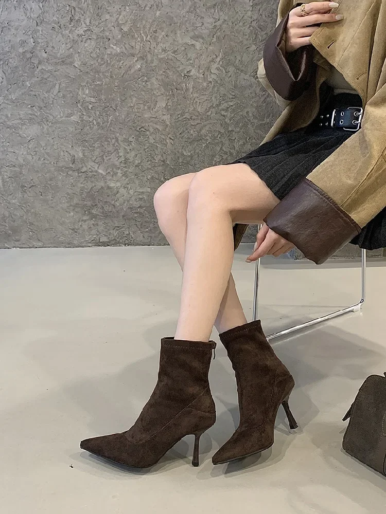 Eilyken Women Ankle Boots Sexy Thin High Heels Pointed Toe Female Shoes Spring Autumn Zipper Chelsea Short Booties