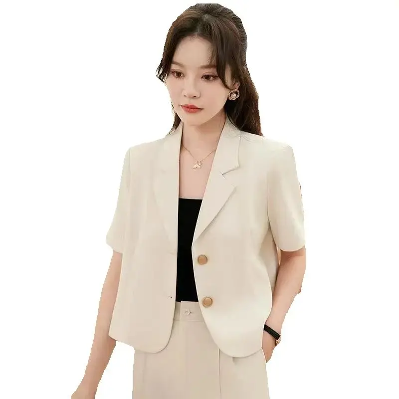 เสื้อสูทขนาดเล็กสําหรับผู้หญิง 2025 ชุดฤดูร้อนแขนสั้นเดินทางชิ้นเดียวความรู้สึกระดับไฮเอนด์เสื้อสูทสั้นสําหรับผู้หญิง