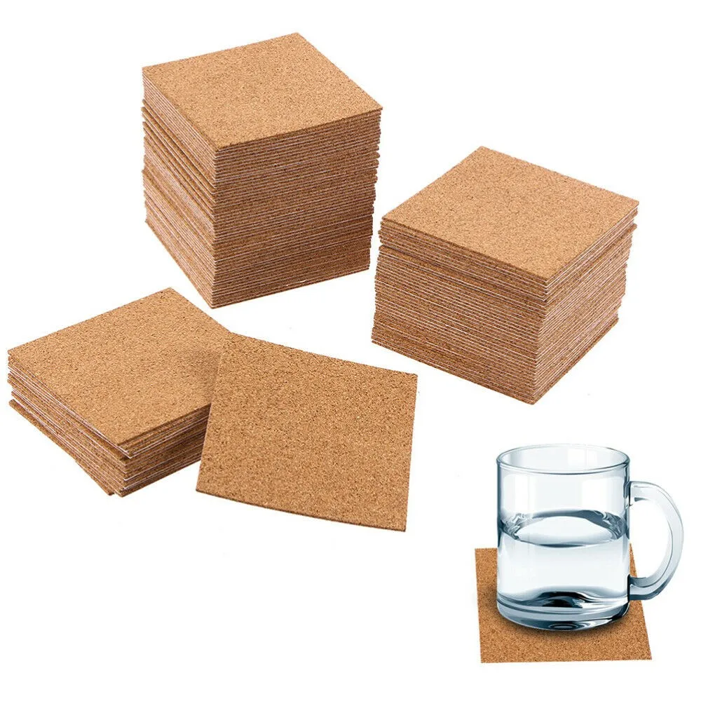 

10Pcs Cork Coasters Square Cork Mat 100x100x1mm Self-Adhesive DIY Backing Sheet Pure Wood Color Office Home Coaster Decoration