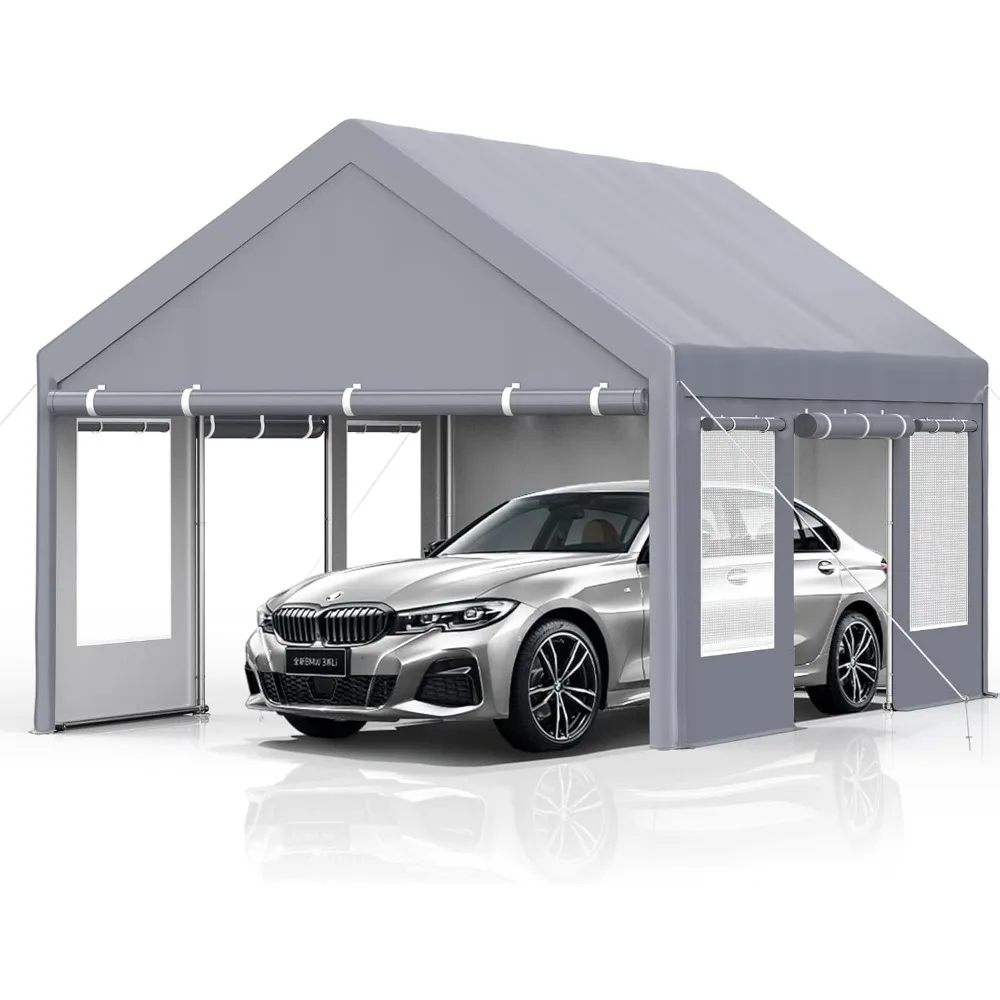 

13x20Ft Heavy Duty Carport with PE Fabric and Galvanized Steel Frame, Portable Garage with Roll-Up Doors and 4 Windows, Car Cano