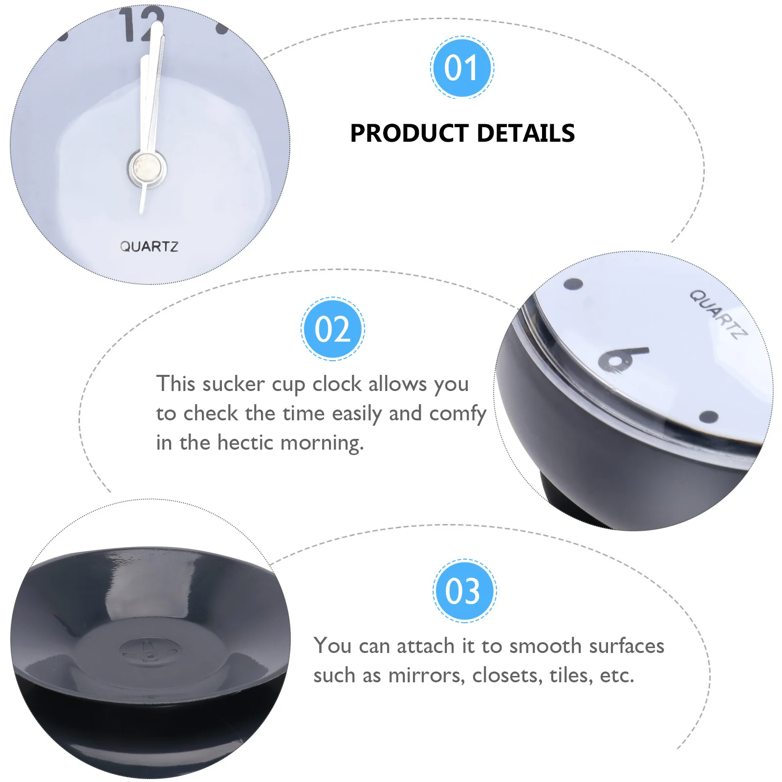 

1Pcs Creative Sucker Clock Waterproof Silent Hanging Clock for Bathroom Kitchen Wall Mirror Tile Anti-Fog Function