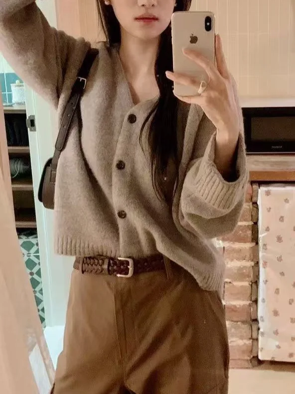 Lazy Luxury Knitted Sweater round Ne Belted Spring Autumn Sle Slimming Open Cardigan Women's Top Long Sve Polyester