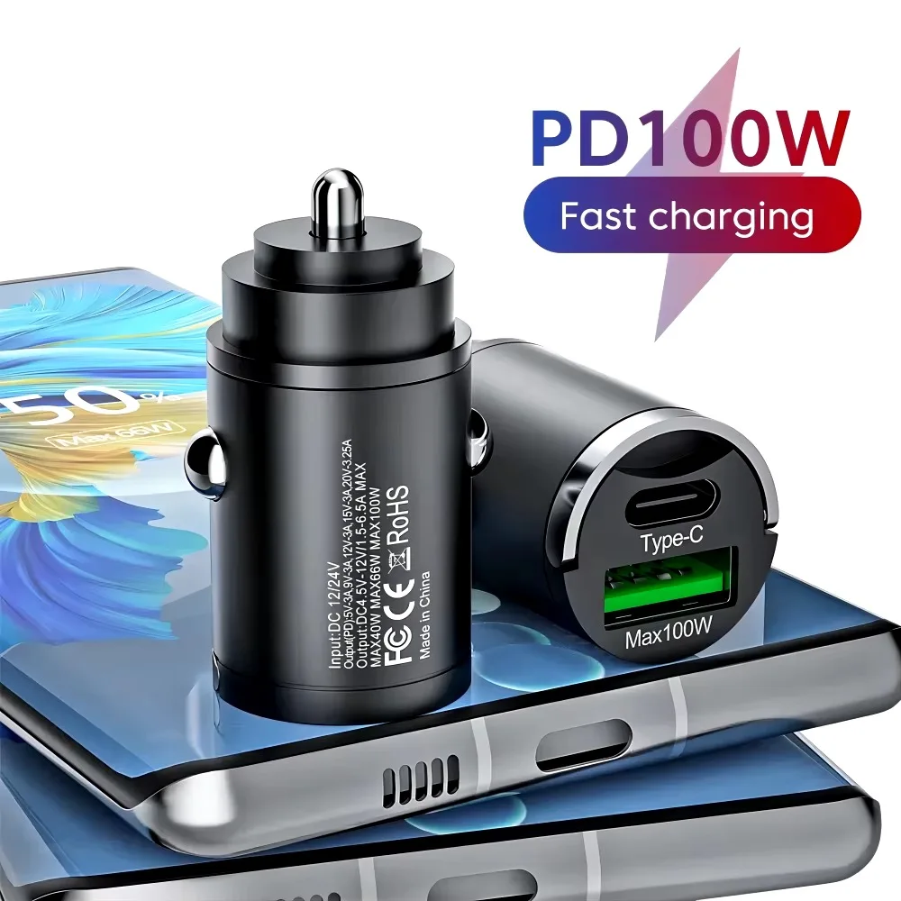 Mini 100W PD QC Pull Ring Super Schnelle Lade Auto Ladegerät USB C Auto Telefon Ladegerät Adapter Für iPhone Xiaomi Samsung Huawei