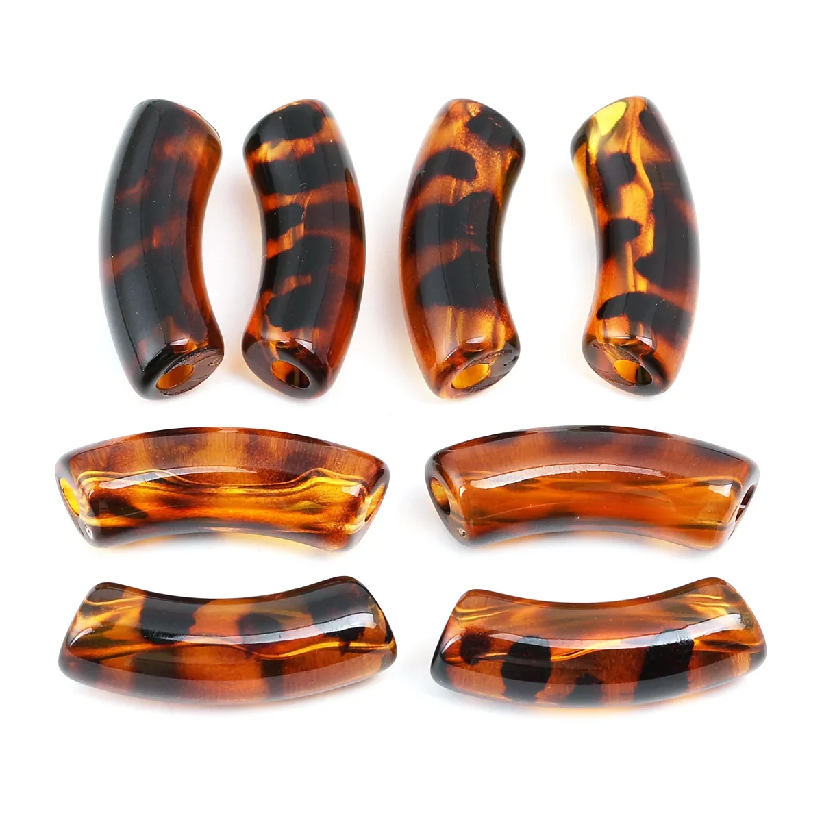 8pcs/16pcs Acrylic Beads,36*11mm Tortoise Leopard Curved Tube Loose Beads for DIY Handmade Jewelry Making Supplies