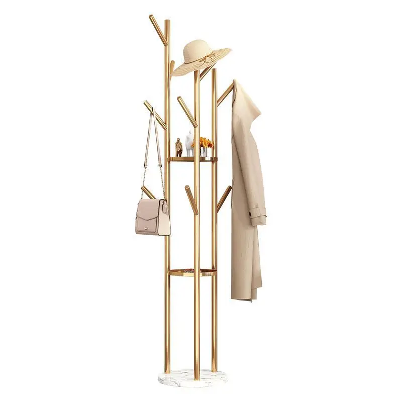 Clothes Hanger Bedroom Lightweight Luxury Gold Floor Metal Marble Clothes Hanger with Storage Partition