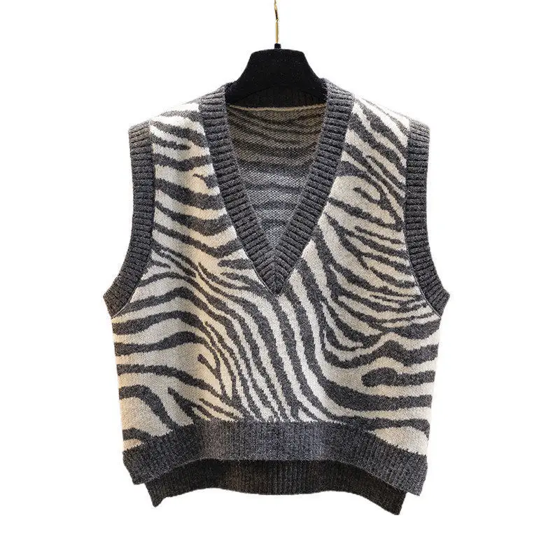 Autumn 2024 Fashion New Vest Women\'s Outer Knitted Women\'s Sweater Zebra Pattern Outer Wearing Fashionable Knitted Jacket