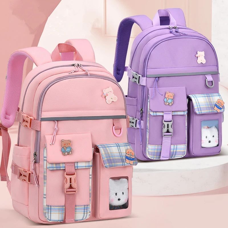 Imagem -03 - Bonito Urso Bolsas de Escola para Adolescentes Meninas Crianças Mochila Xadrez à Prova Impermeável Água Crianças Ortopedia Mochilas Escolares Mochila