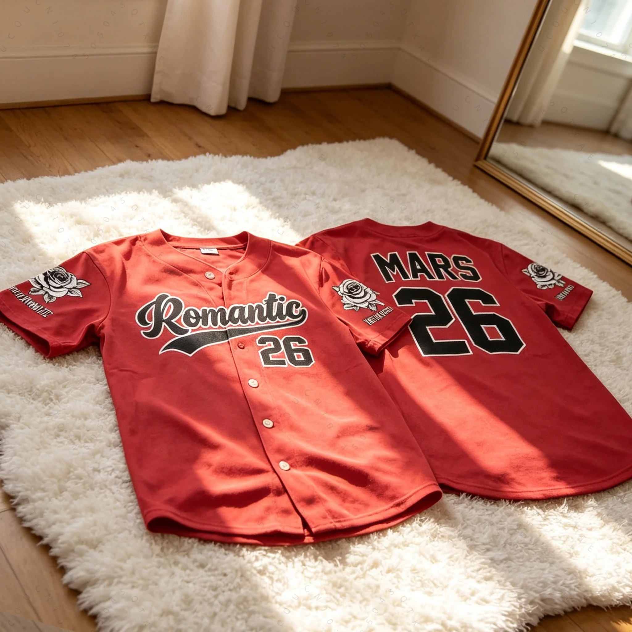 Romantic Tour 2026 Baseball Jersey Bruno Mars Inspired Concert Tee Rose Print Casual T-shirt For Fans Kids Adults Beach T-shirts