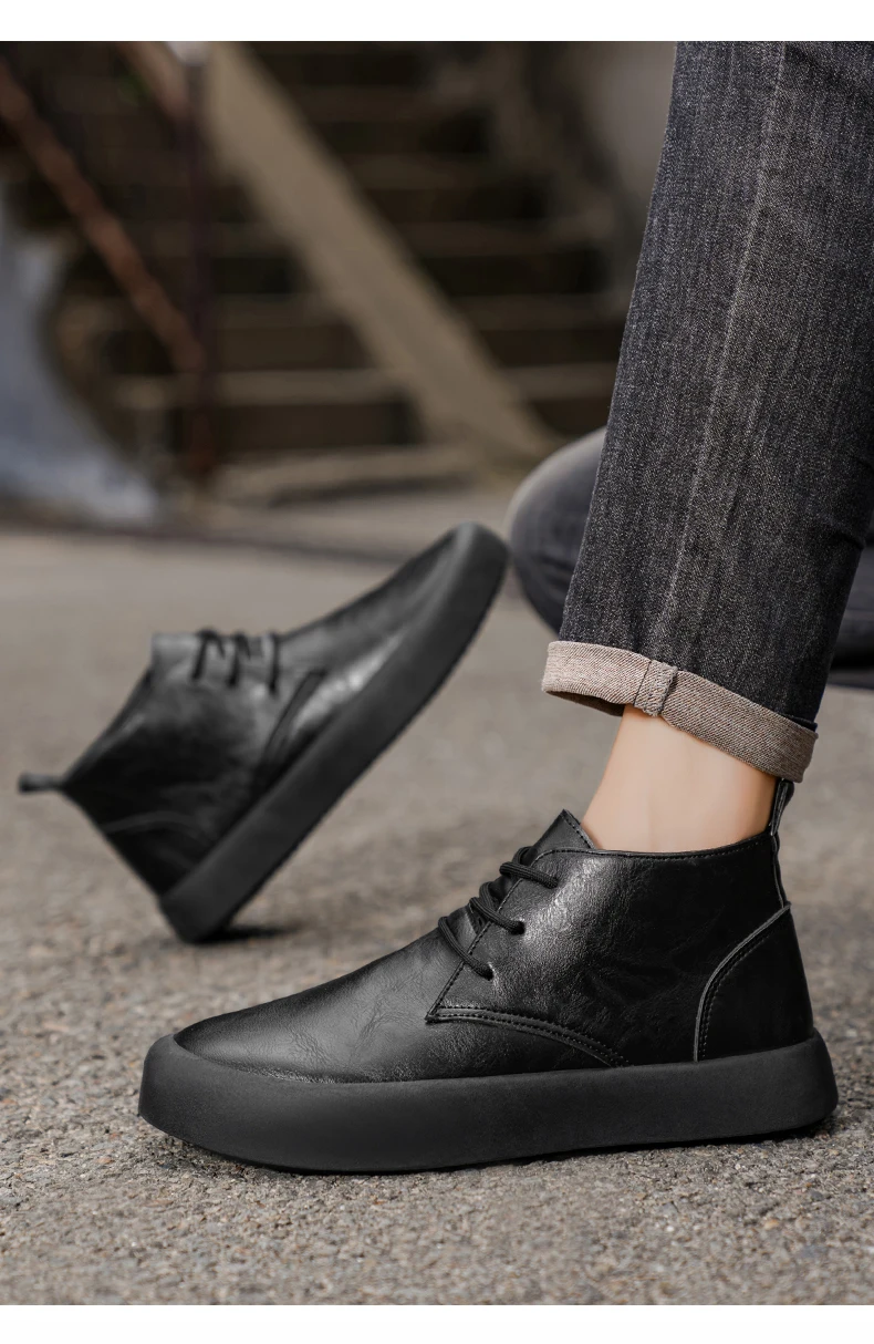 Herrenschuhe in großen Größen für Frühling und Herbst, trendige kurze Stiefel, Schuhe mit dicker Sohle, neue Herren-Lederschuhe mit mittelhohem Schaft und dicker Sohle, lässige und modische Herrenschuhe. – Detail 14