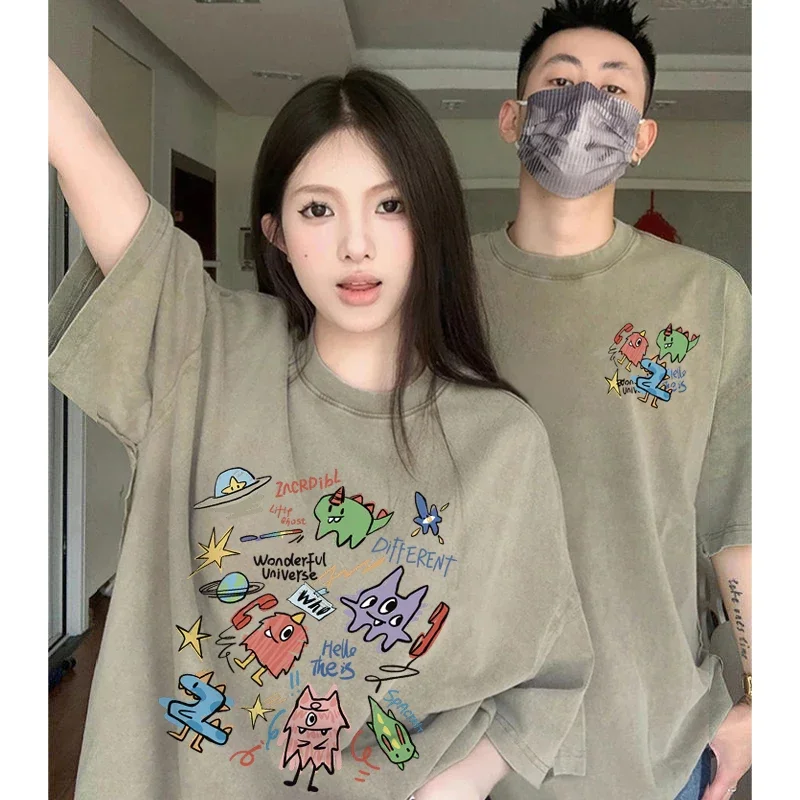 Couples T Shirts Chic Art Letter Print Tee Shirt Oversize Streetwear Harajuku Women cotton T Shirt Couple Tee gothic