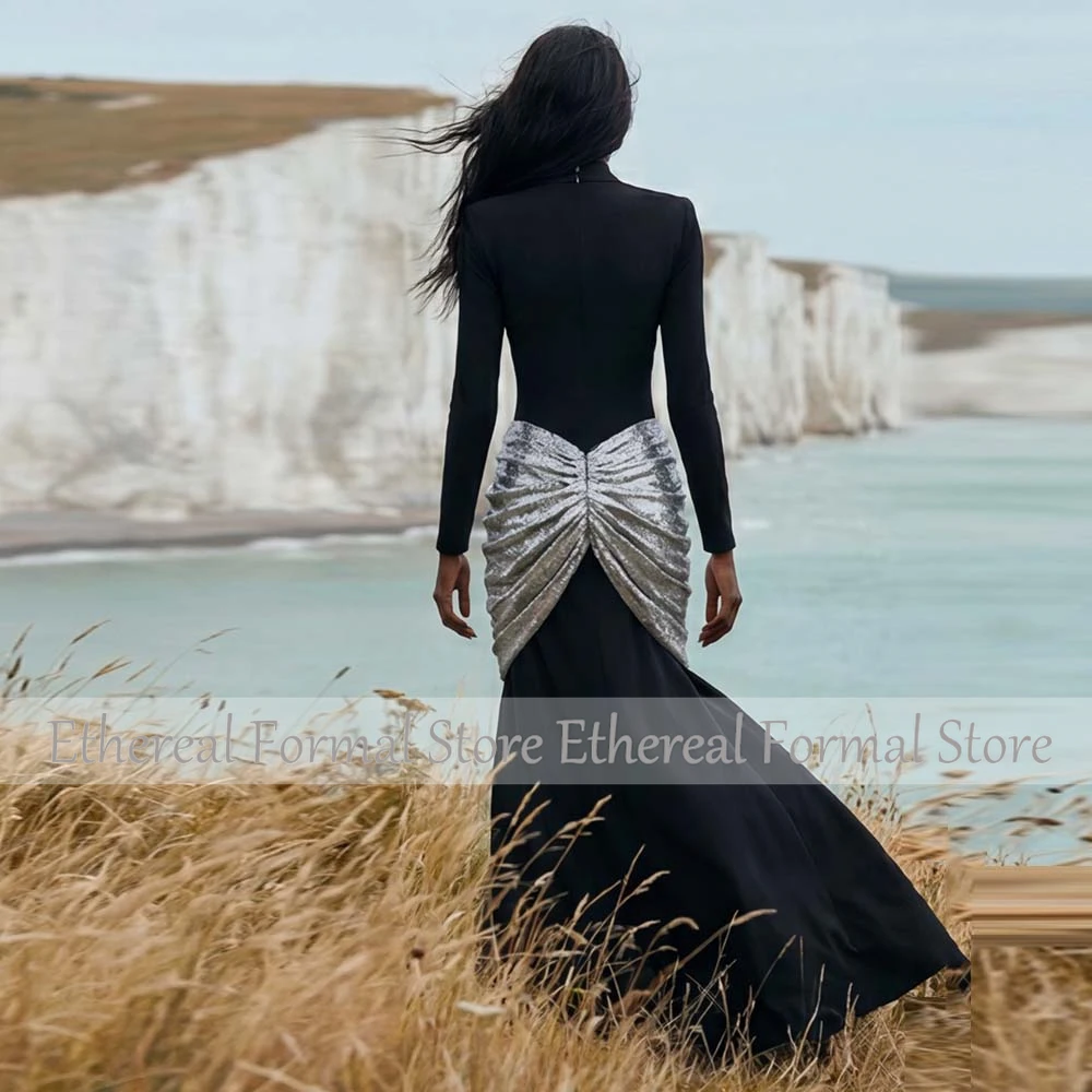 Modern Customized Evening Gown for Women Formal Party Dress Floor Length Prom Dress Mermaid O Neck Long Sleeves  Ara Dress