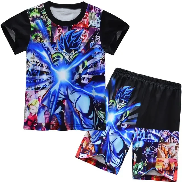 

Japanese cartoon Dragon Ball Z T-shirt children's top T-shirt shorts two-piece set for summer boys T-shirt+shorts beach pants