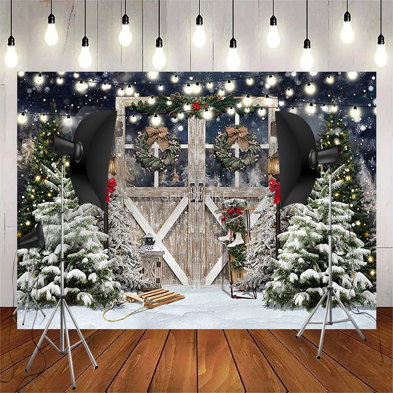

SHUOZHIKE Christmas Day Wreath Snowman Photography Backdrop Props Family Party Living Room New Year Photo Background DJ-02