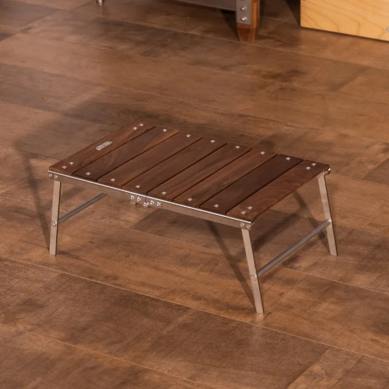 Lightweight Black Walnut Camping Table Stainless Steel Frame Folding Table Creative Minimalist Accent Desk Home Decor Side Table
