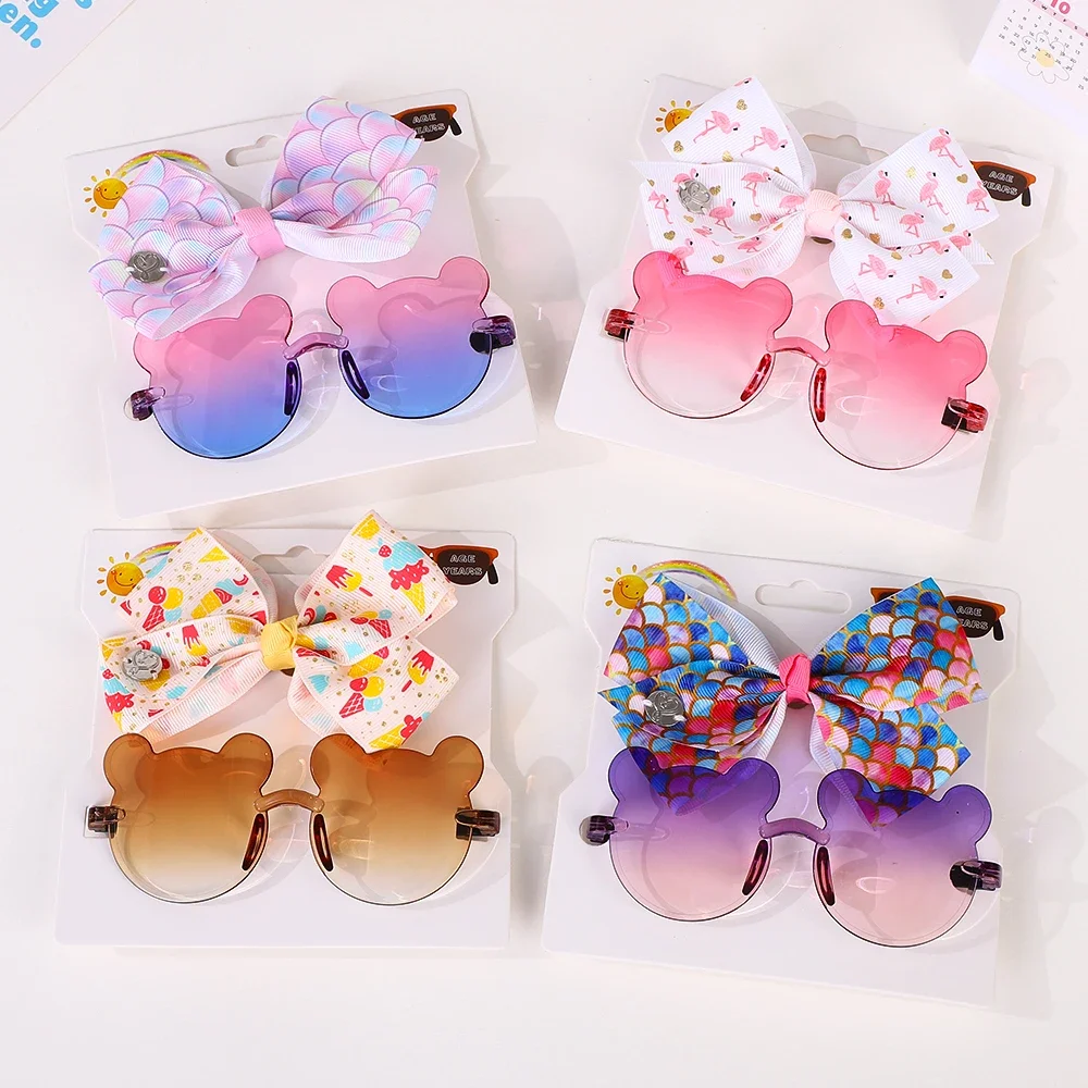 2/3Pcs Bowknot Hairclip Glasses Set 4.5