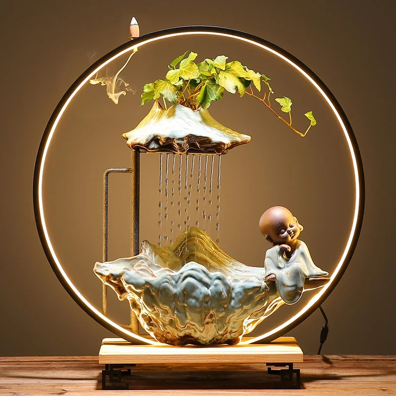 New Chinese Style Fountain Water Decoration Creative Living Room Waterscape Incense Aromatherapy Home Decoration Zen