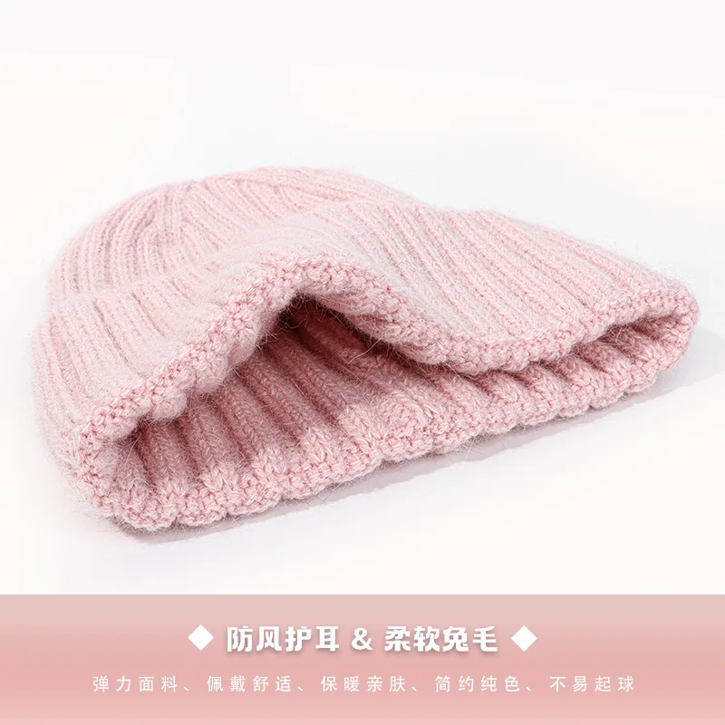 Berretto di pelliccia di coniglio invernale spesso caldo cappello lavorato a maglia unisex striscia verticale versatile cappello pullover berretto invernale da uomo Gorra 4m812