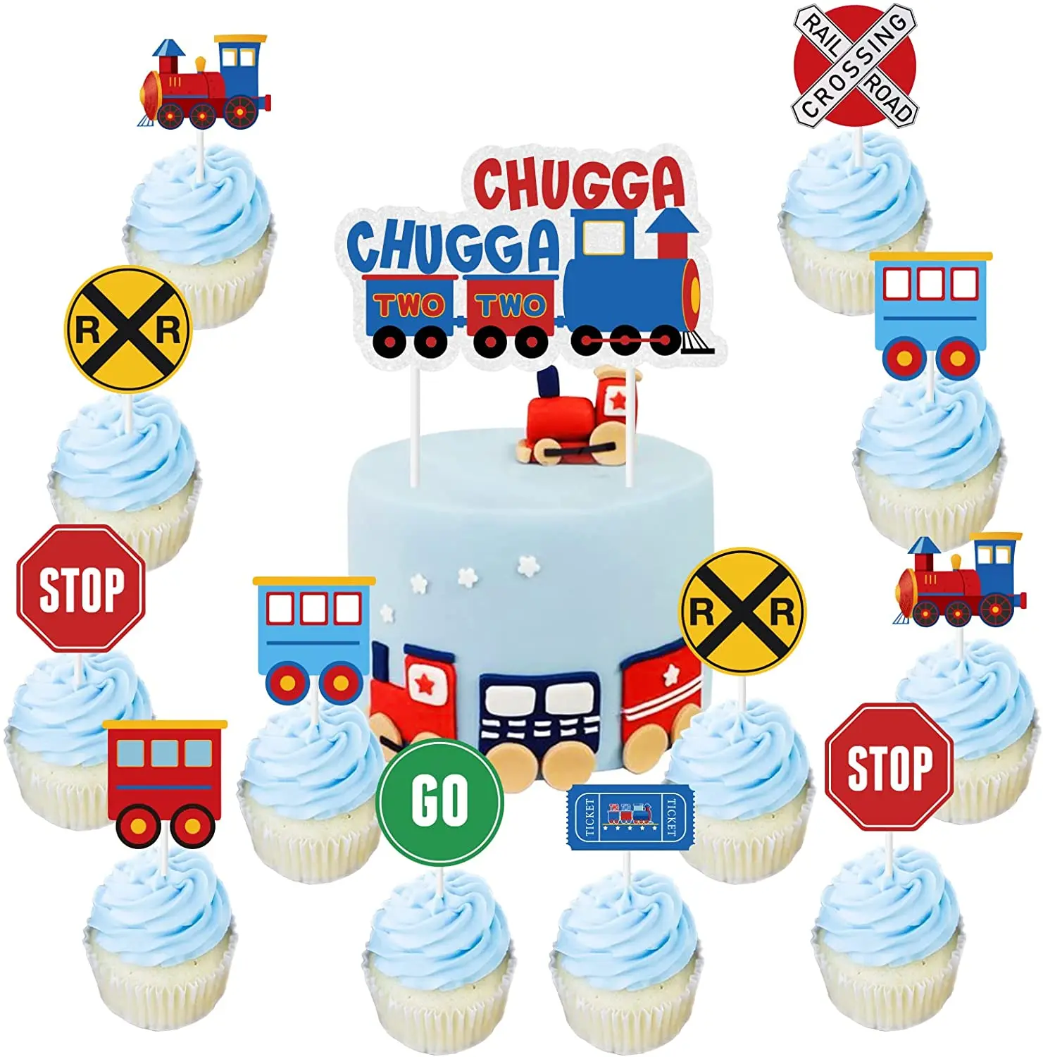 

Cheereveal Train Theme 2nd Birthday Party Cake Decorations Steam Train Cupcake Cake Toppers Boy 2 Years Old Party Supplies