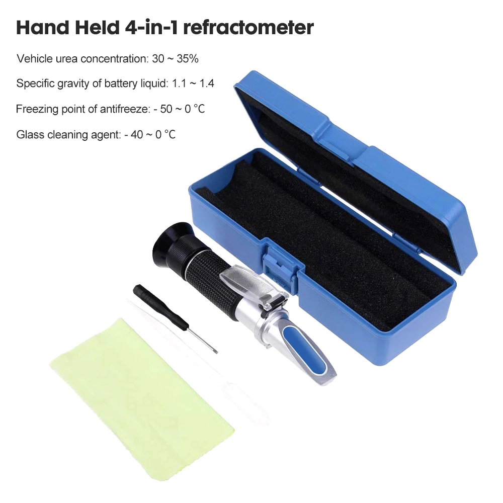 Handheld Car Battery Automobile Refractometer 4 In 1 Engine Fluid Glycol Antifreeze Freezing Point Tester