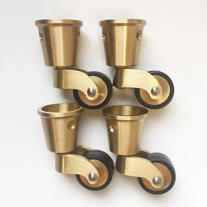 

4PCS 1'' Solid Brass Casters Round Cup Table Chair Sofa Cabinet Feet Castors 360° Swivel Wheels Rubber Silent Furniture Rollers