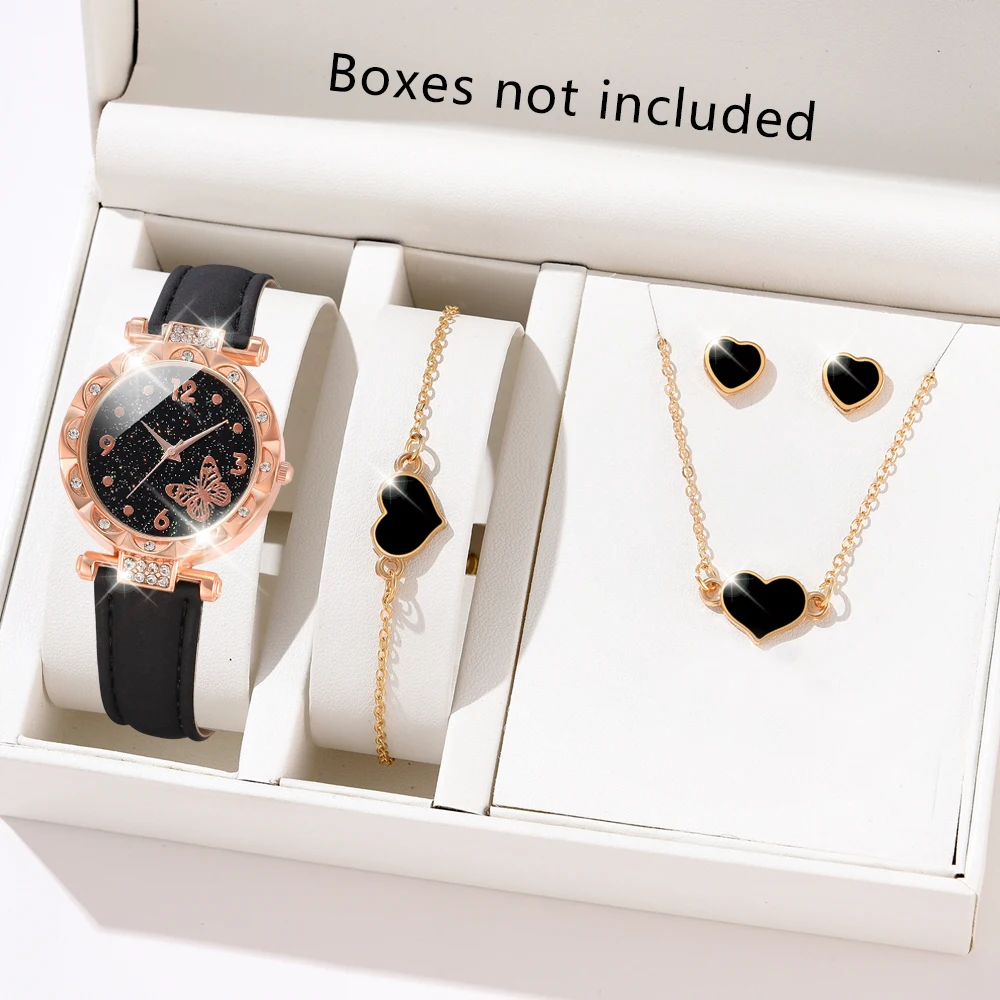 1PCS Simple Luxury Butterfly Element Leather Strap Watch Black Casual Fashion Quartz Watch Is The Perfect Gift For Her (No Box)