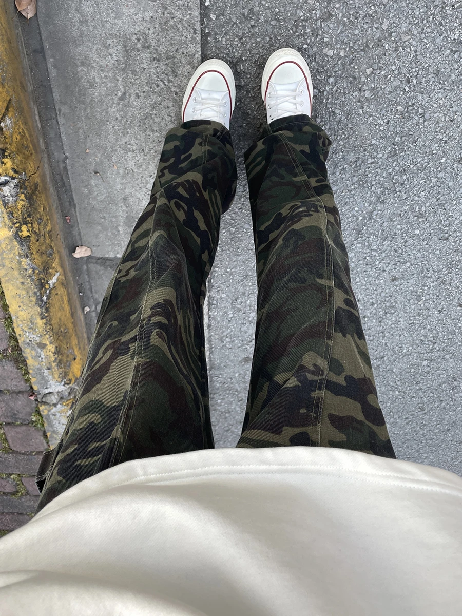 

American Camouflage Men's Jeans Spring High Street Vibes Carpenter Work Pants CleanFit Flared Straight Leg Trousers