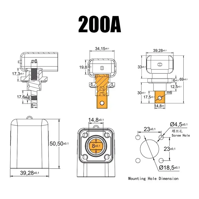 All Copper 120A 200A 300A Lithium Battery Terminal Block High Current Energy Inverter Plug Wall Mounted Type Storage Connector