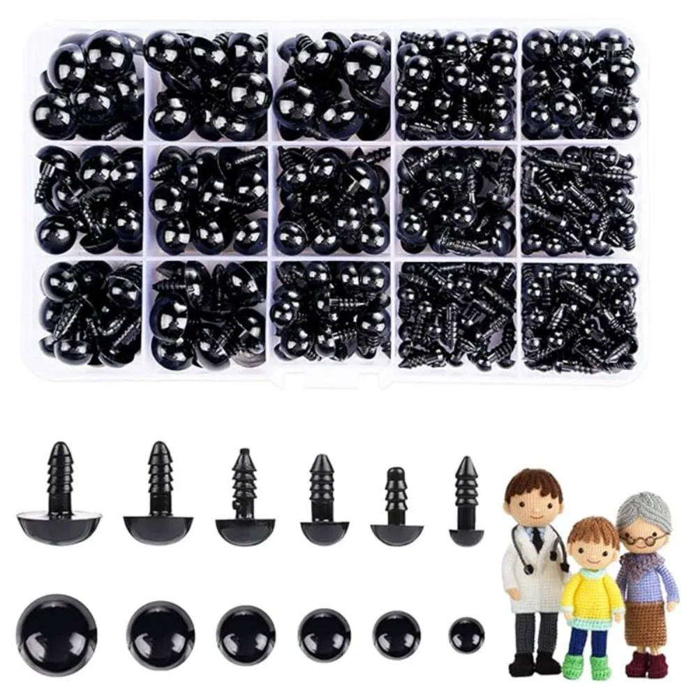 

Новинка 2025 года, горячая распродажа, 700 шт., набор защитных глаз своими руками, 6-14 мм, кукла, все черные декоративные аксессуары, безопасные аксессуары для глаз, носа, креативные универсальные