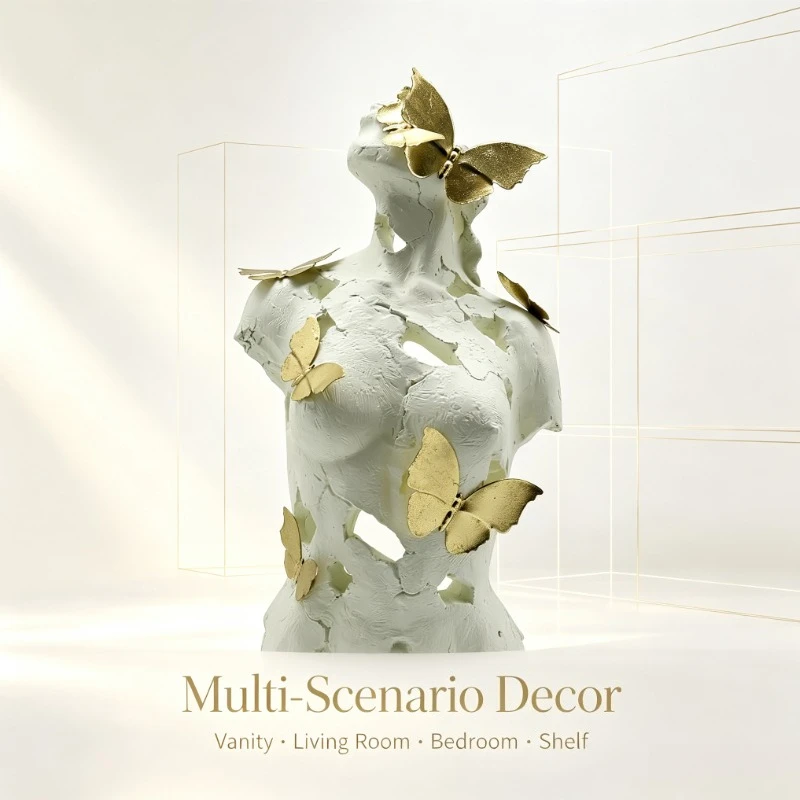 Abstract Female Bust with Gold Butterflies, Resin Art Sculpture for Home Office Decor & Gift - view 6
