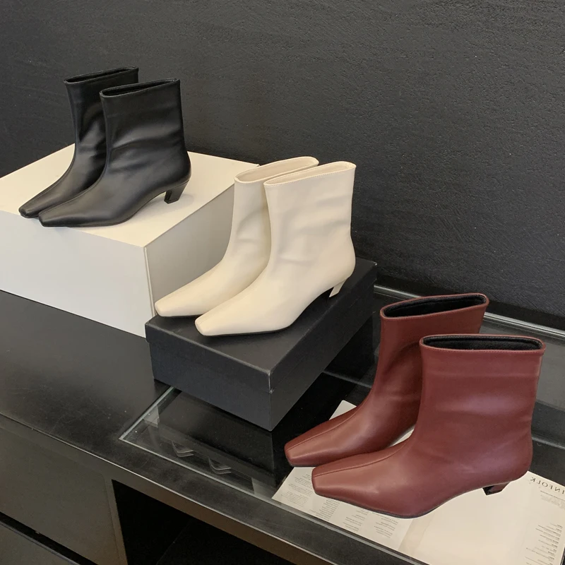 

Осень-зима, уличный стиль, модные ботильоны с острым носком, женская обувь на низком каблуке, короткие туфли для банкета и вечеринки, Botas Mujer