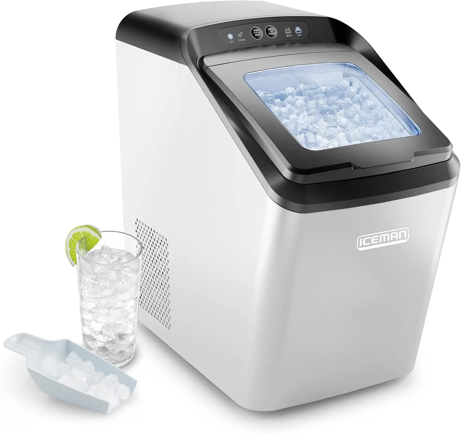 Countertop Ice Maker – Pebble size, Soft Chewable Pellets in 20 Min, 26Lbs/24H, 3lbCapacity, Waterline-Compatible, Self-Cleaning