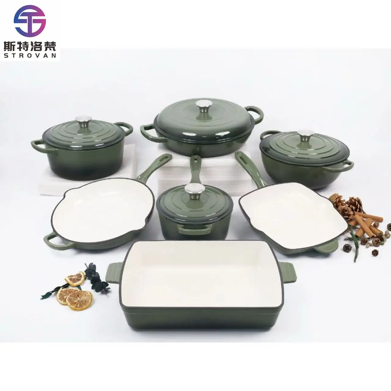 

Classic Ensemble De Batterie De Cuisine Antiadhésive Cast Iron Cookware Set with Enamel Coating Stocked Soup Pot Cooking Set