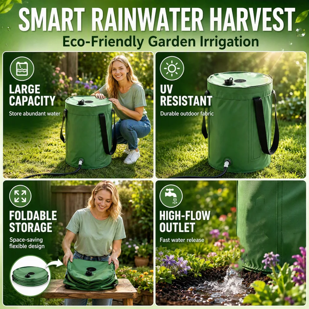 20‑30L Outdoor Foldable Rainwater Storage Tank,Lightweight Bag with Faucet & Drain Hose Accessories for Yard Watering