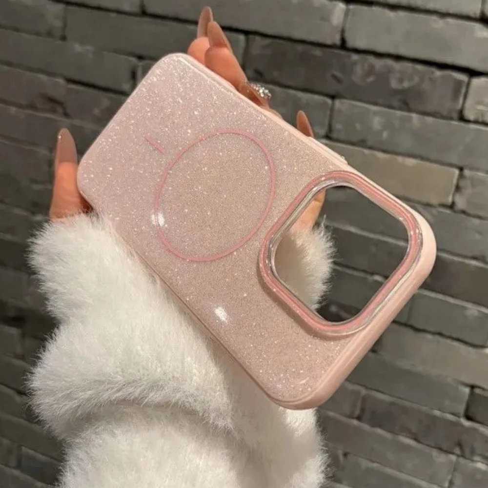 حافظة هاتف مغناطيسية لامعة لامعة لهاتف آيفون 16 15 14 13 12 11 Pro Max لغطاء شحن لاسلكي مغناطيسي Magsafe