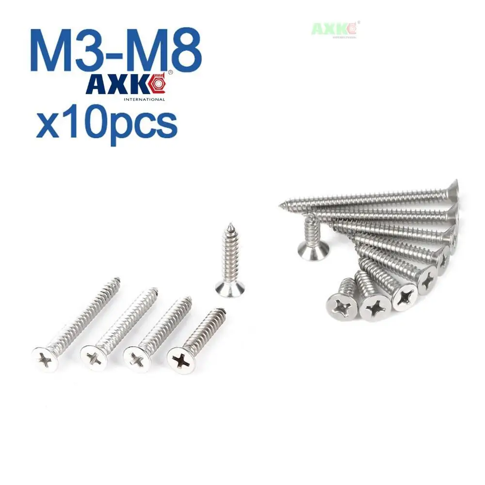 10pcs/lot Cross Recessed Countersunk Flat Head Self-tapping Screw M3 M3.5 M4 M5 M6 M8 Stainless Steel Phillips Furniture Screw