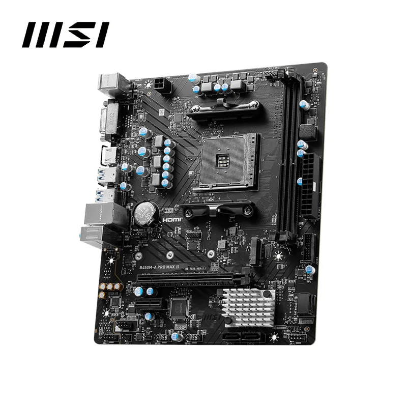 MSI New B450M A PRO MAX II mATX AMD B450 DDR4 4133(OC) MHz,M.2,SATAIII,USB3.2, DVI-D,32G, CPU Socket AM4