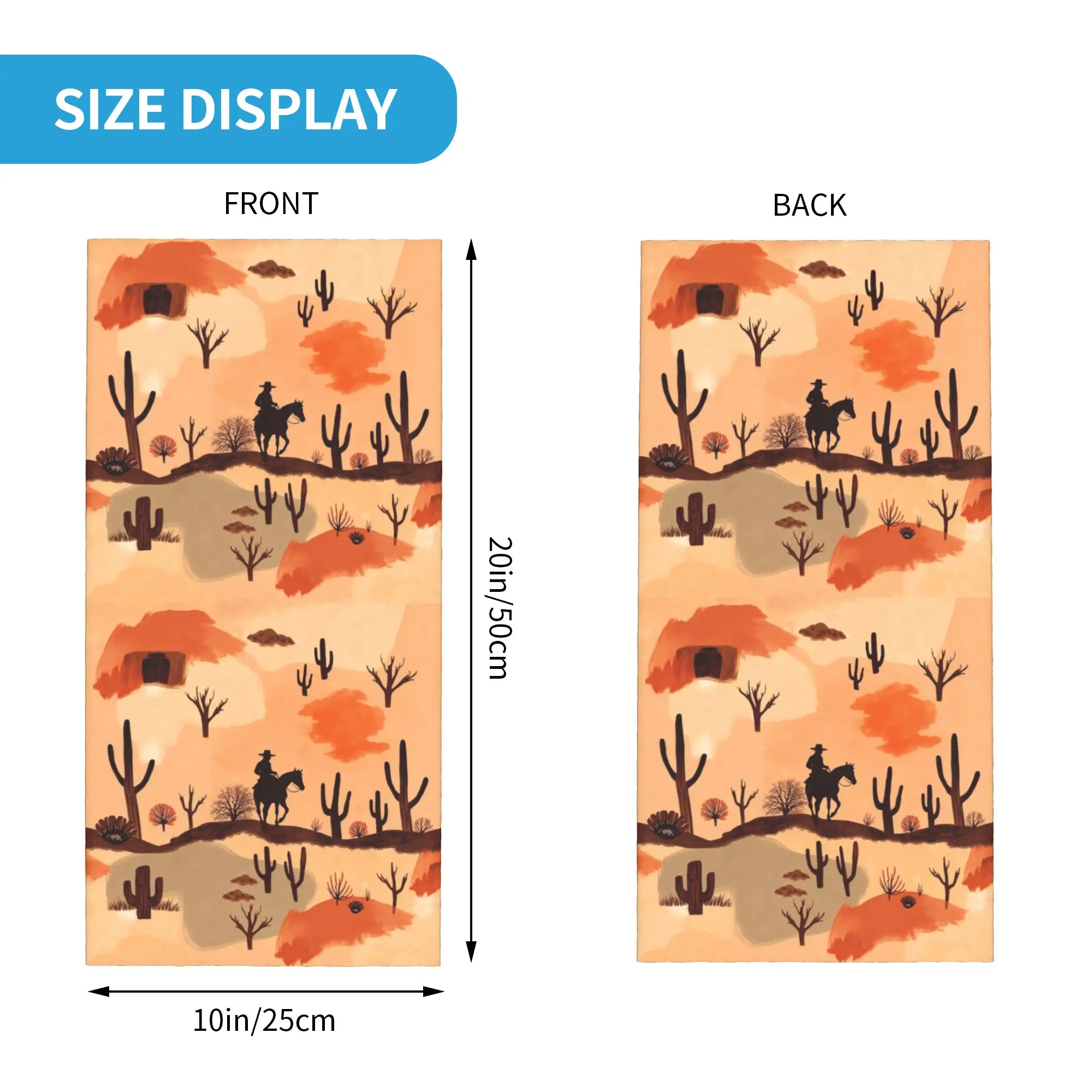 Wild West Desert with Cowboy on Horseback and Cactuses  Bandana Neck Gaiter Printed Wrap Scarf Cycling Scarf Hiking Fishing