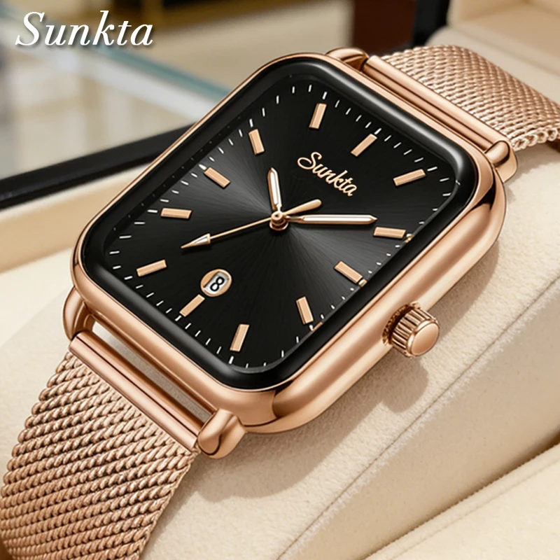 

SUNKTA 2026: Элитные женские часы LIGE, винтажные модные кварцевые наручные часы, водонепроницаемые, светящиеся, с сетчатым ремешком, подарки для женщин