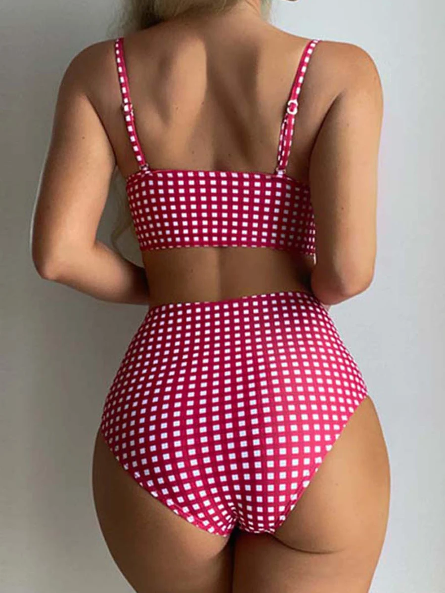 High Waist Bikinis 2023 Women Gingham Printed Swimwear Female Sexy Straped Swimsuit Female Padded Bathers Bathing Suit Beachwear